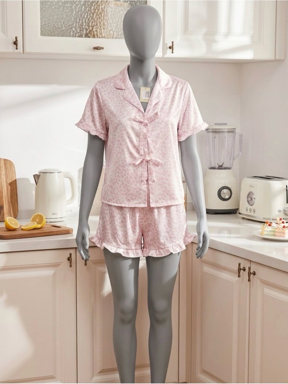 Ekuaer Women's Pink Short Pajama Set - Soft Ruffle Sleepwear
